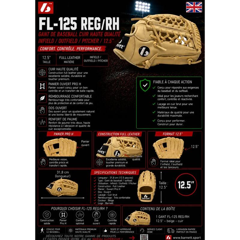 FL-125 REG mănușă de baseball din piele de înaltă calitate pentru
