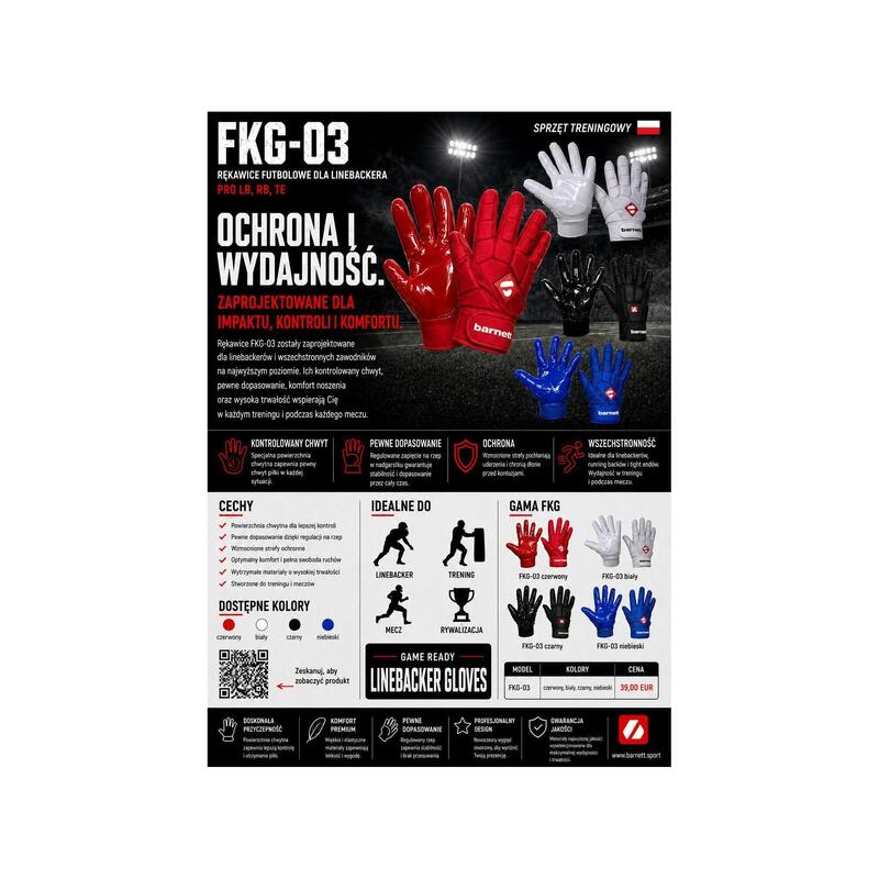 FKG-03 S mănuși de fotbal american pro linebacker, LB, RB, TE Albe