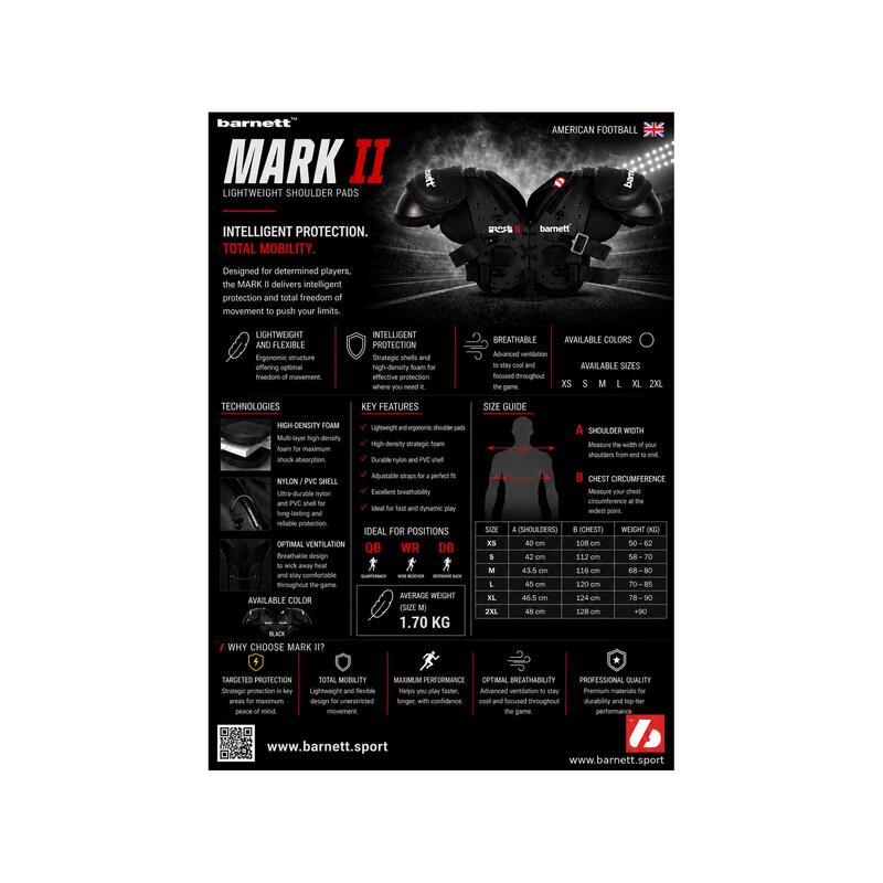 Umăr MARK II L pro pentru fotbal american, negru