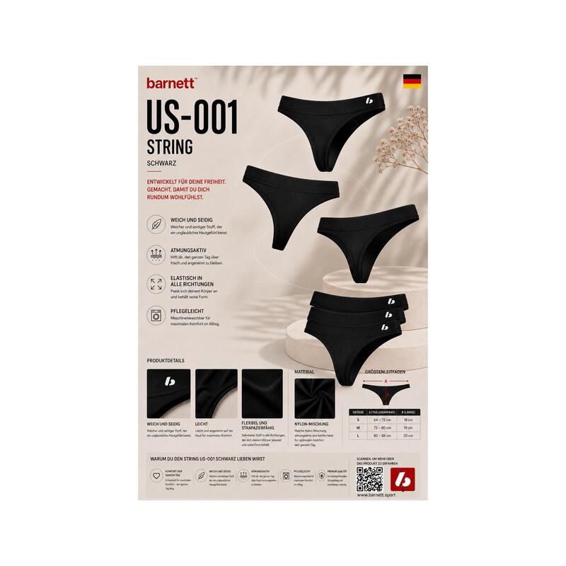 US-001 String - Tanga, Set de 3 piese, Negru