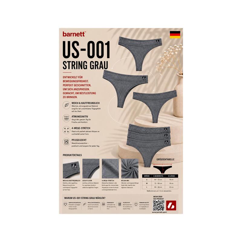 US-001 String - Tanga, Set de 3 piese, Gri