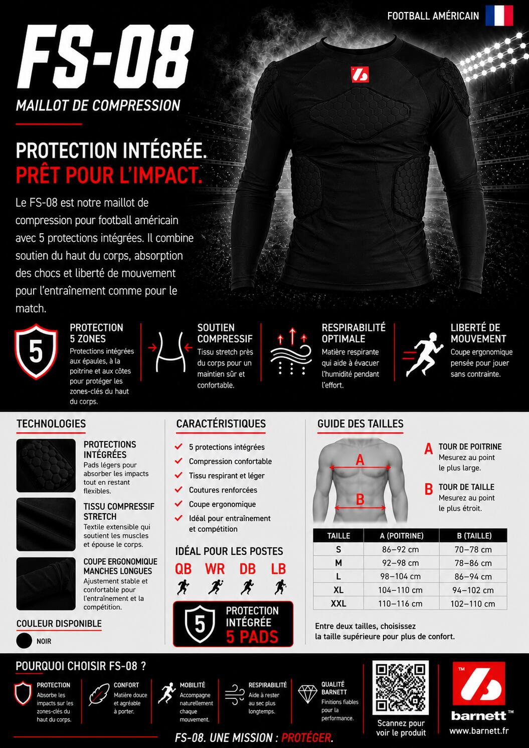 FS-08 S Maglia a compressione manica lunga, football americano 4/5