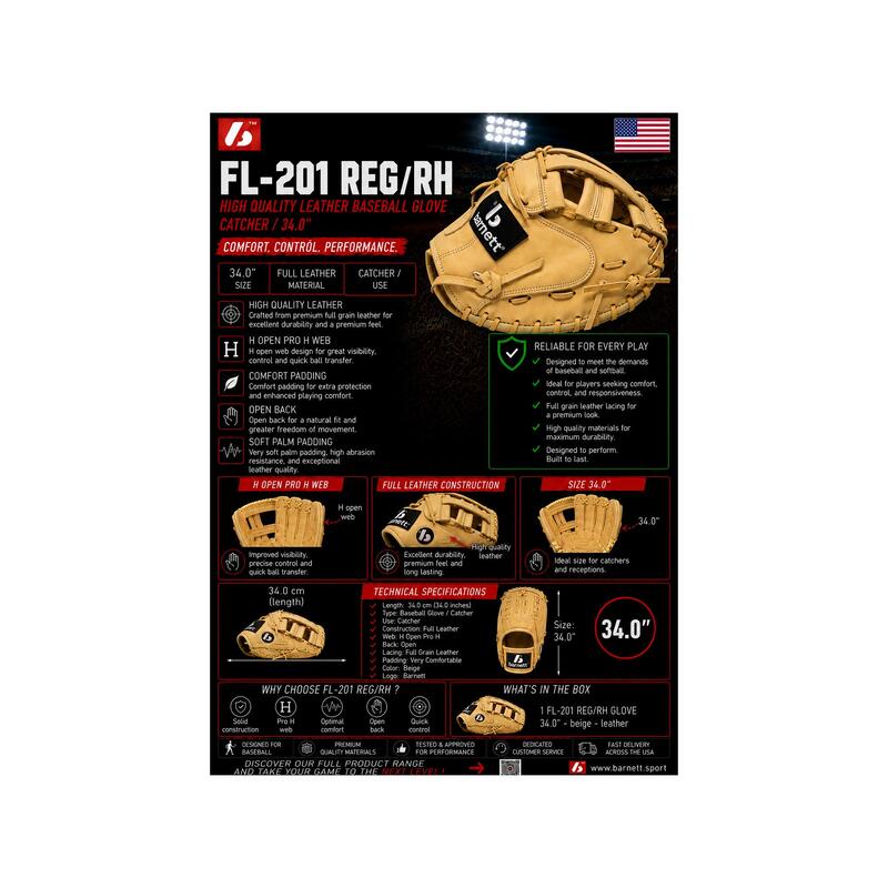 FL-201 REG mănușă de baseball din piele de înaltă calitate, bej