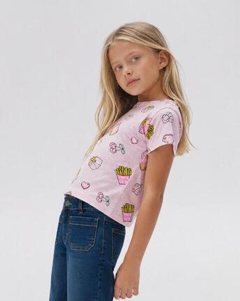 Camiseta niña rosa fast food