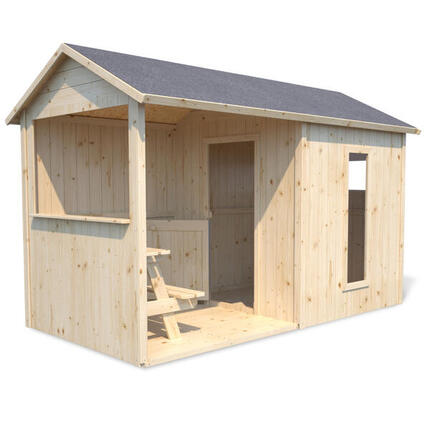 Cabane en bois avec préau et table de jeu JAZZ