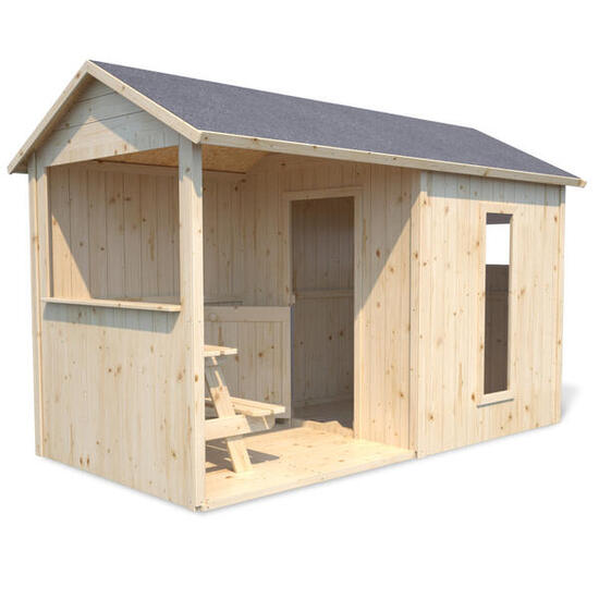 Cabane en bois avec préau et table de jeu JAZZ