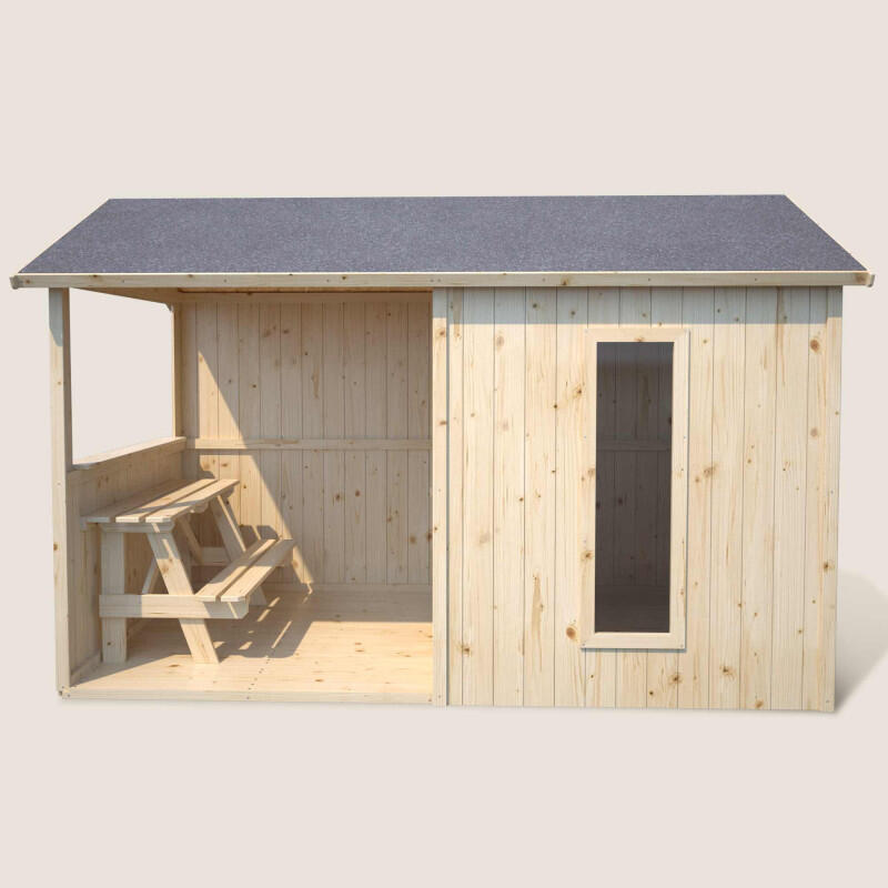 Cabane en bois avec préau et table de jeu JAZZ 4/5