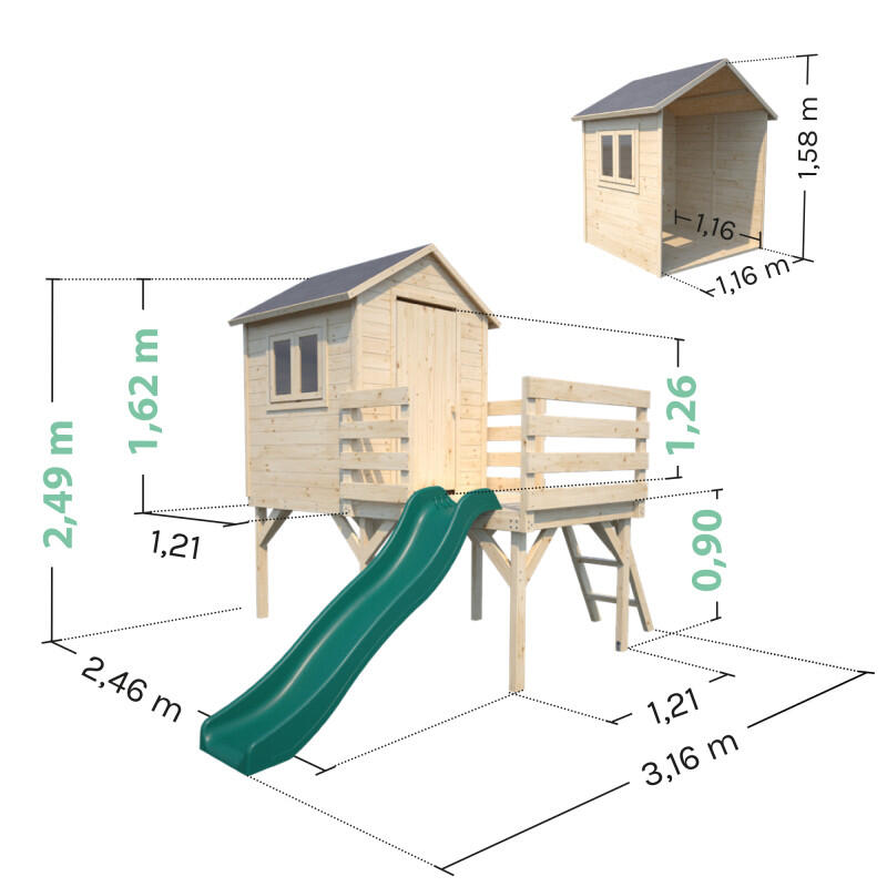 Cabane en bois sur pilotis avec toboggan JOSEPHINE 3/5