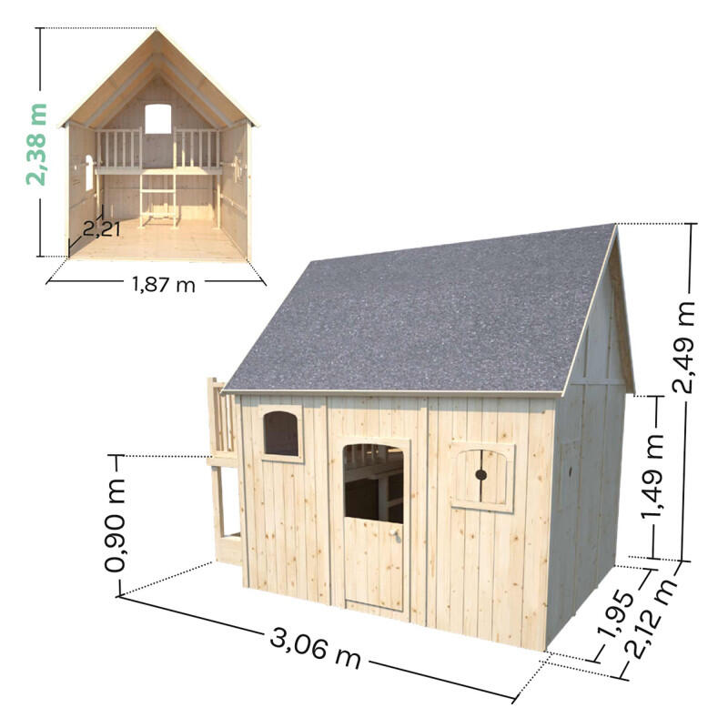 Cabane en bois sur pilotis avec mezzanine et bac à sable DUPLEX 3/5