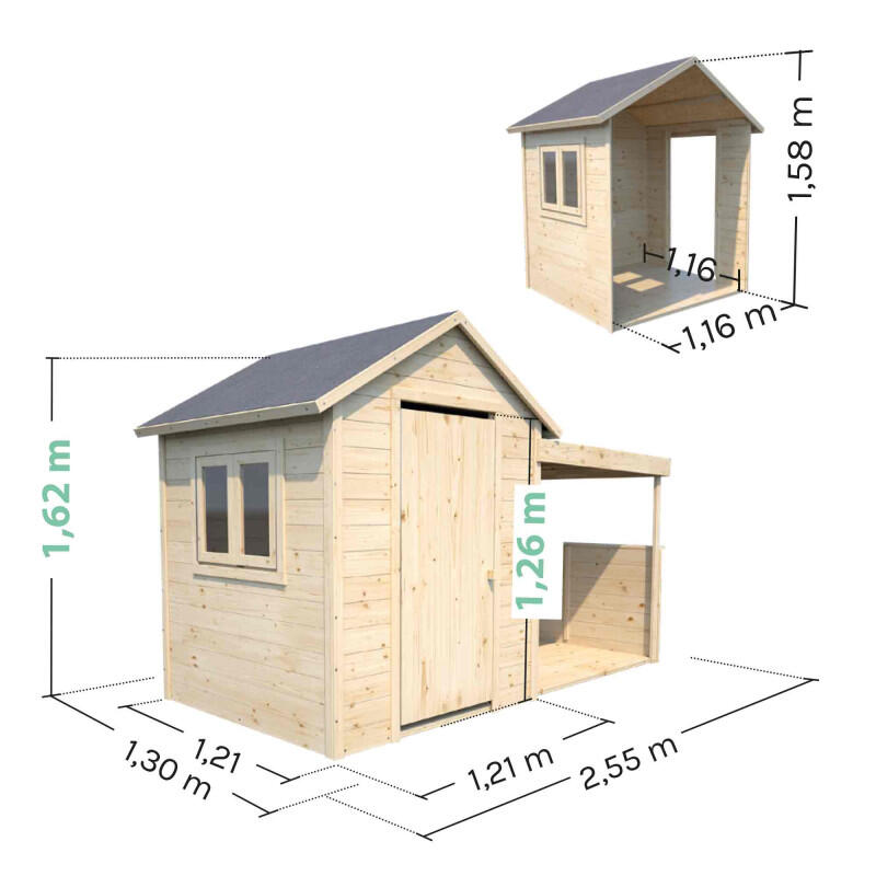 Cabane en bois avec préau SARAH 3/5