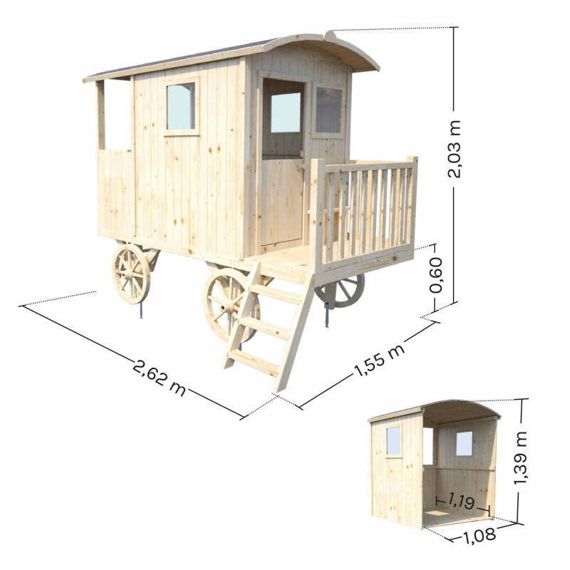 Cabane roulotte en bois sur pilotis pour enfants CARRY 3/5