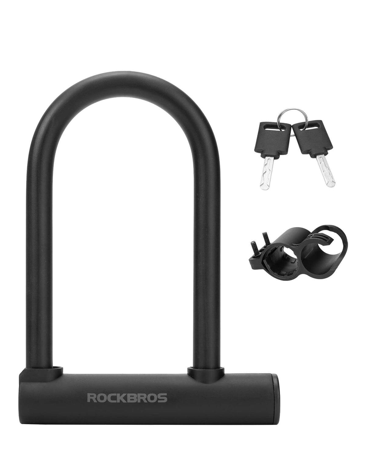 ROCKBROS Waterproof Bike U-Lock Anti-Theft High Security Steel with 2 Keys