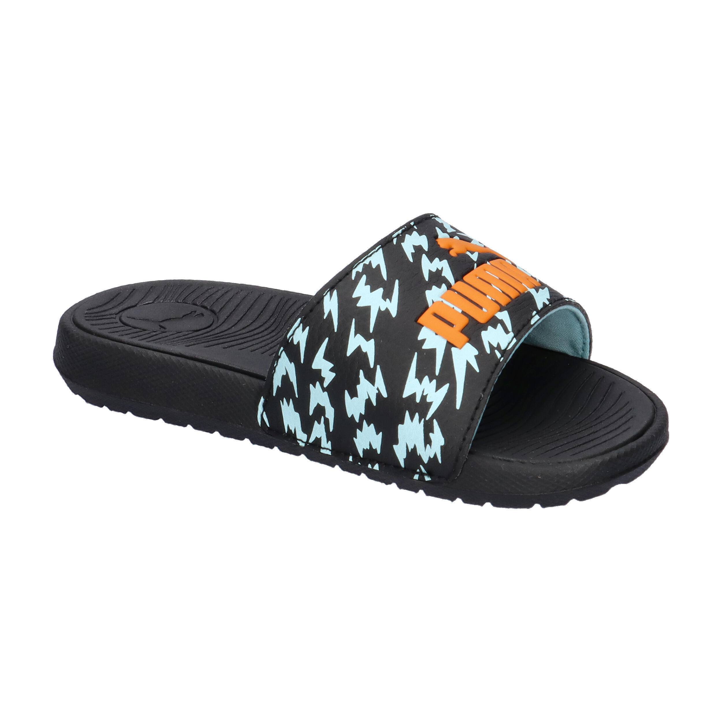 Cool Cat 2.0 Poised 2 Race Slides Kinder PUMA Black Orange Glo Safe Lake Blue 8/15