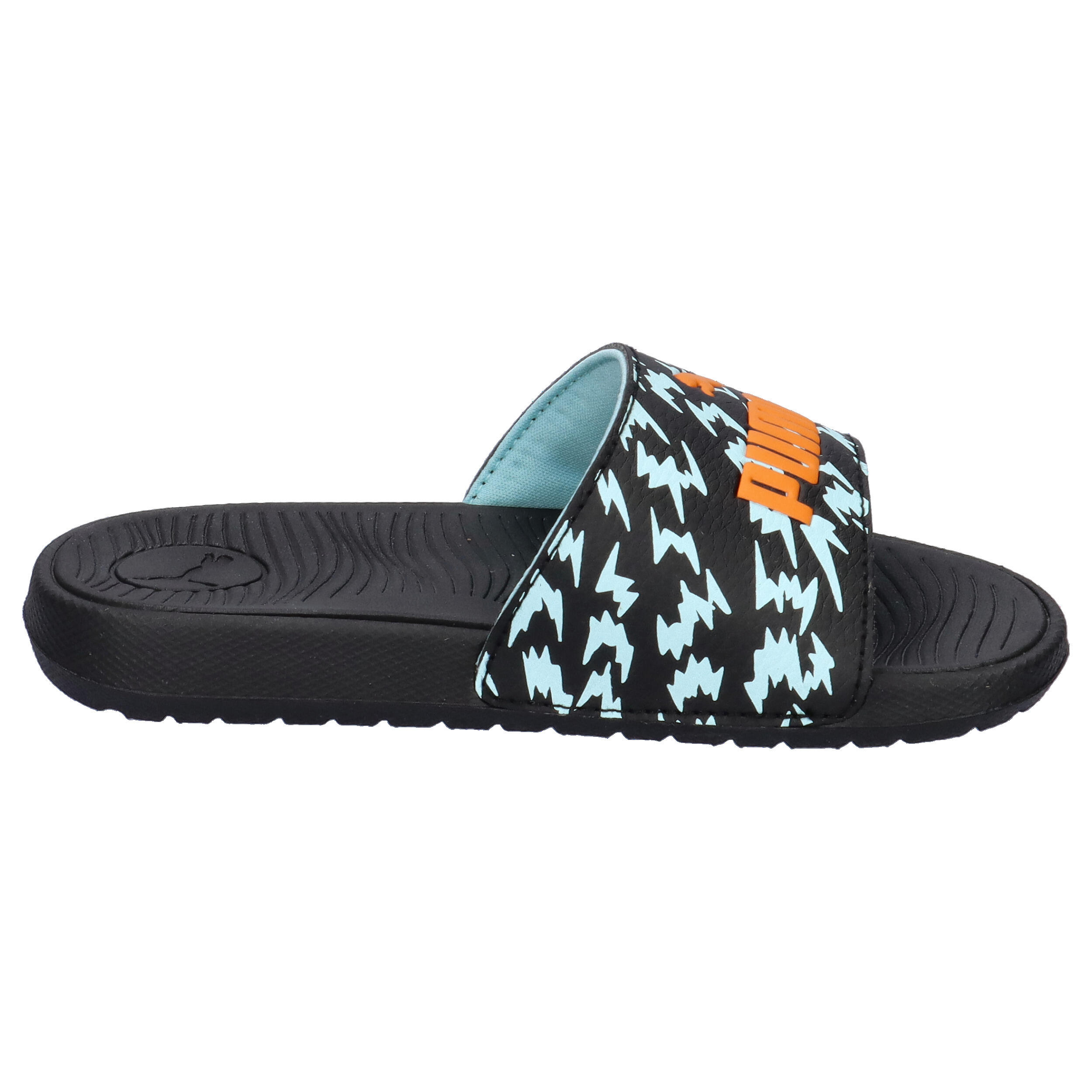 Cool Cat 2.0 Poised 2 Race Slides Kinder PUMA Black Orange Glo Safe Lake Blue 7/15