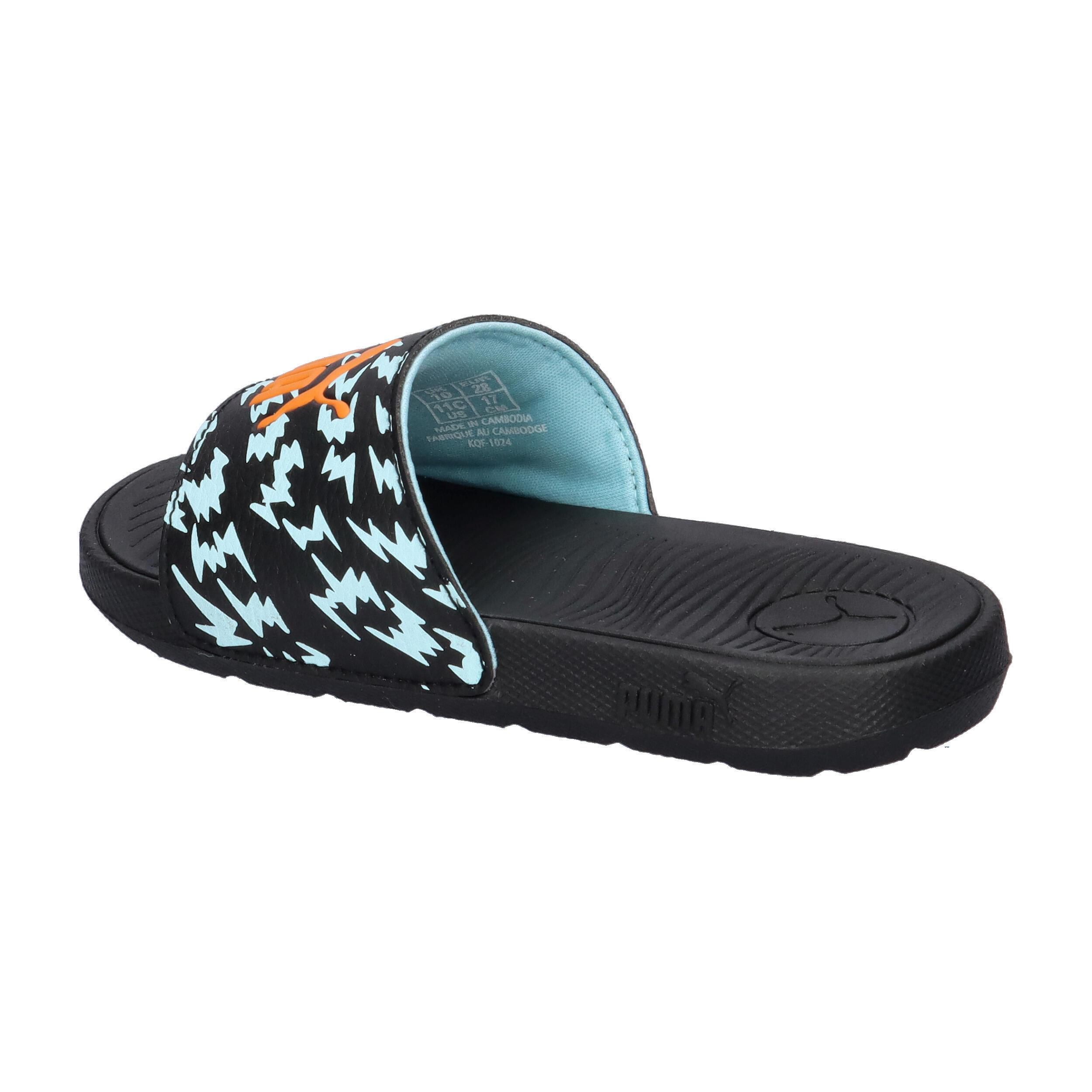Cool Cat 2.0 Poised 2 Race Slides Kinder PUMA Black Orange Glo Safe Lake Blue 11/15