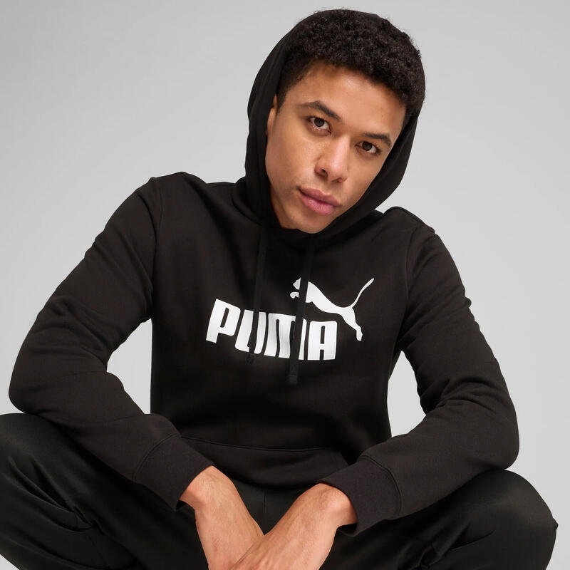 Pulover alergare bărbați glugă, buzunar frontal Essentials No. 1 Logo, alb PUMA