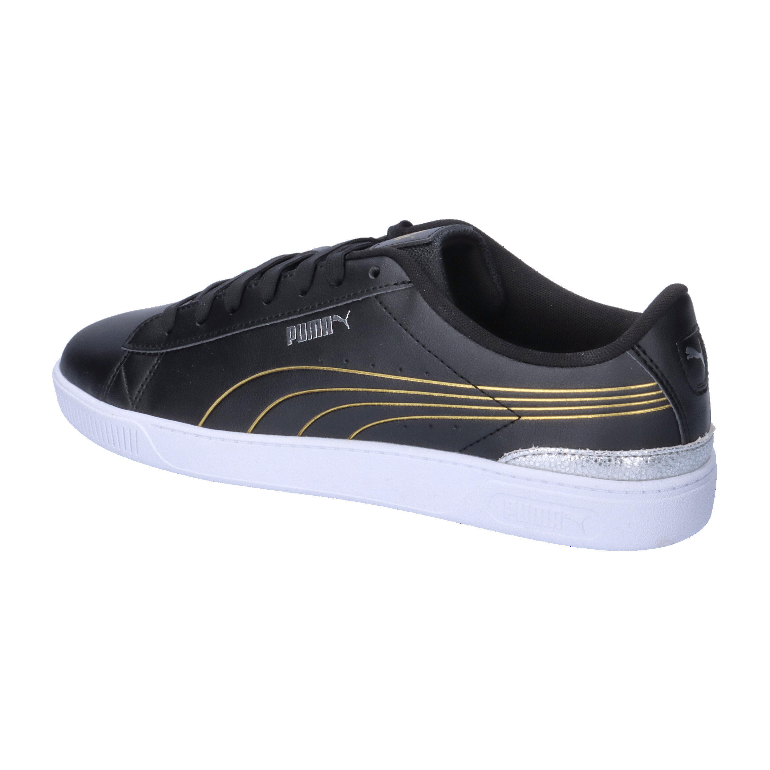 Vikky v3 Metallisch glänzende Sneakers Damen PUMA Black Gold White 11/15