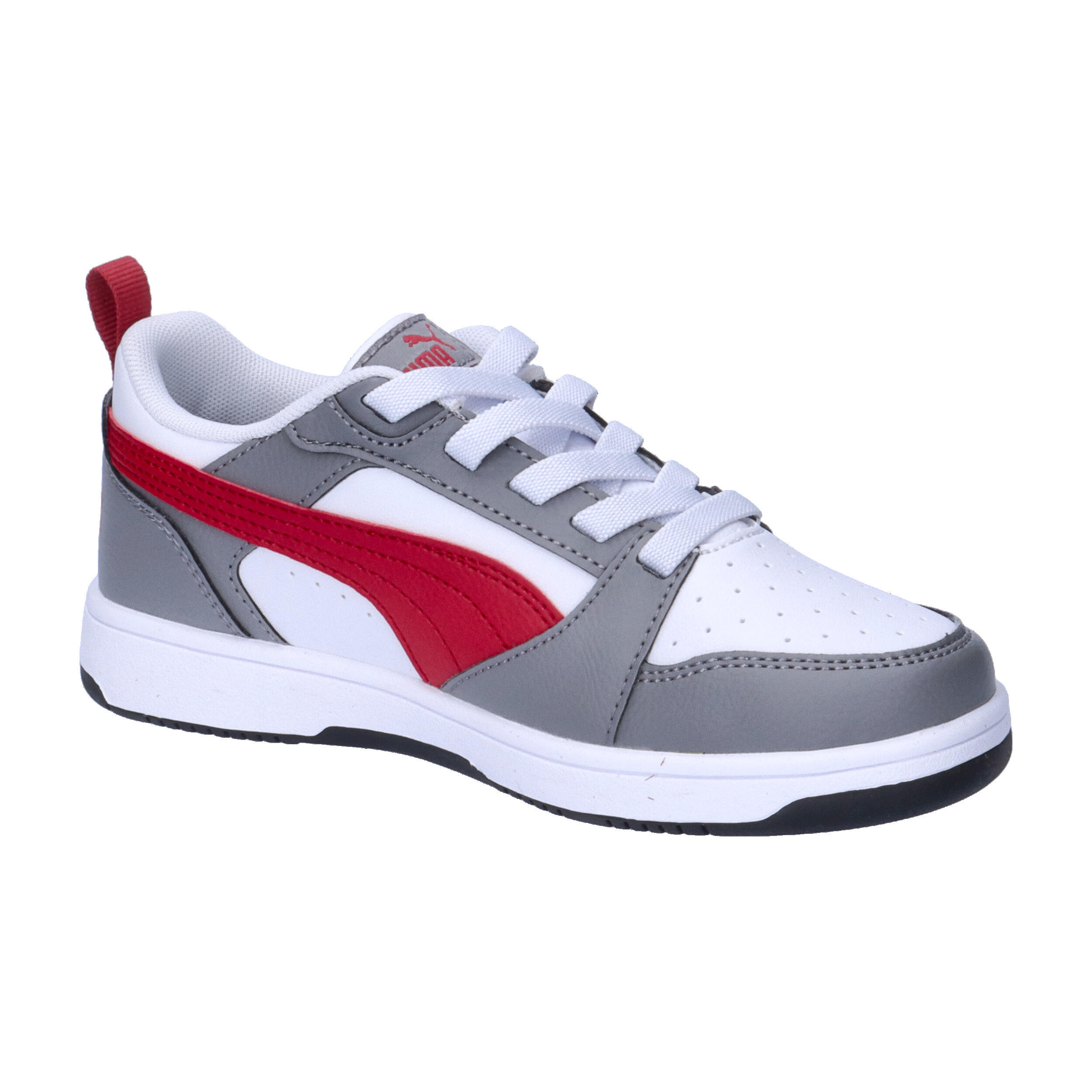 Puma Rebound V6 Lo AC PS Unisex Kinder Sneaker 396742 09 weiß/grau/rot 8/15