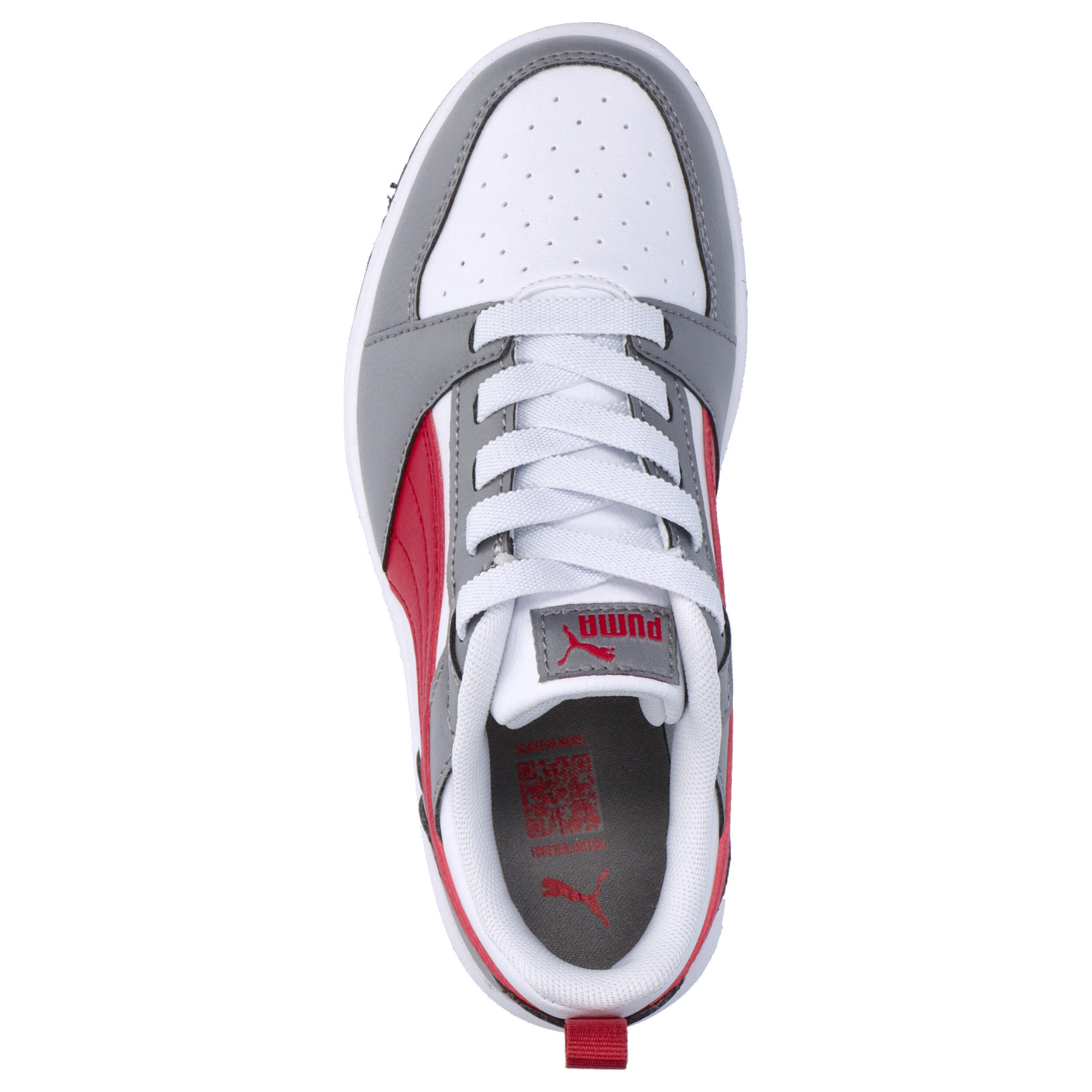 Puma Rebound V6 Lo AC PS Unisex Kinder Sneaker 396742 09 weiß/grau/rot 5/15
