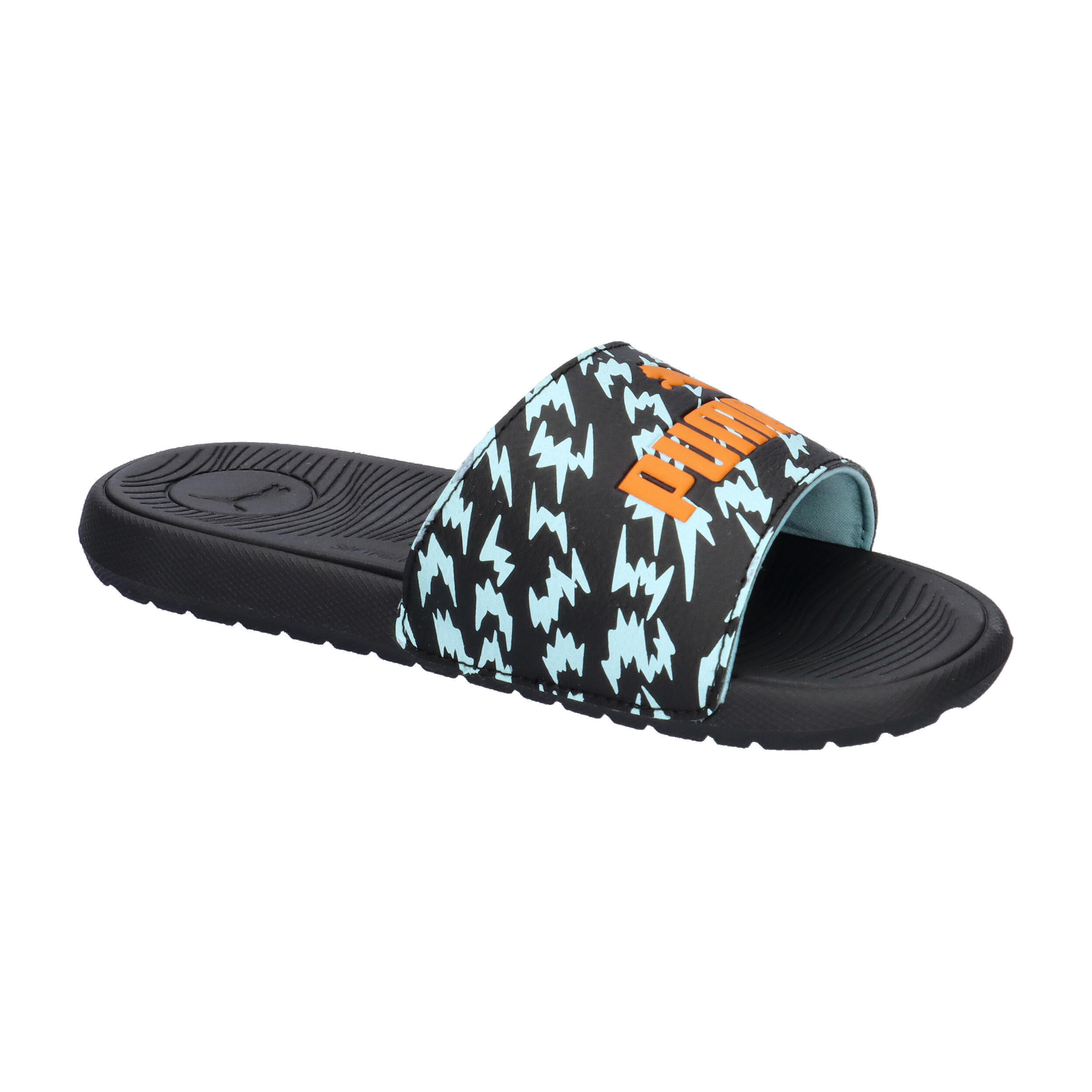 Cool Cat Poised 2 Race Slides Jugendliche PUMA Black Orange Glo Safe Lake Blue 8/15