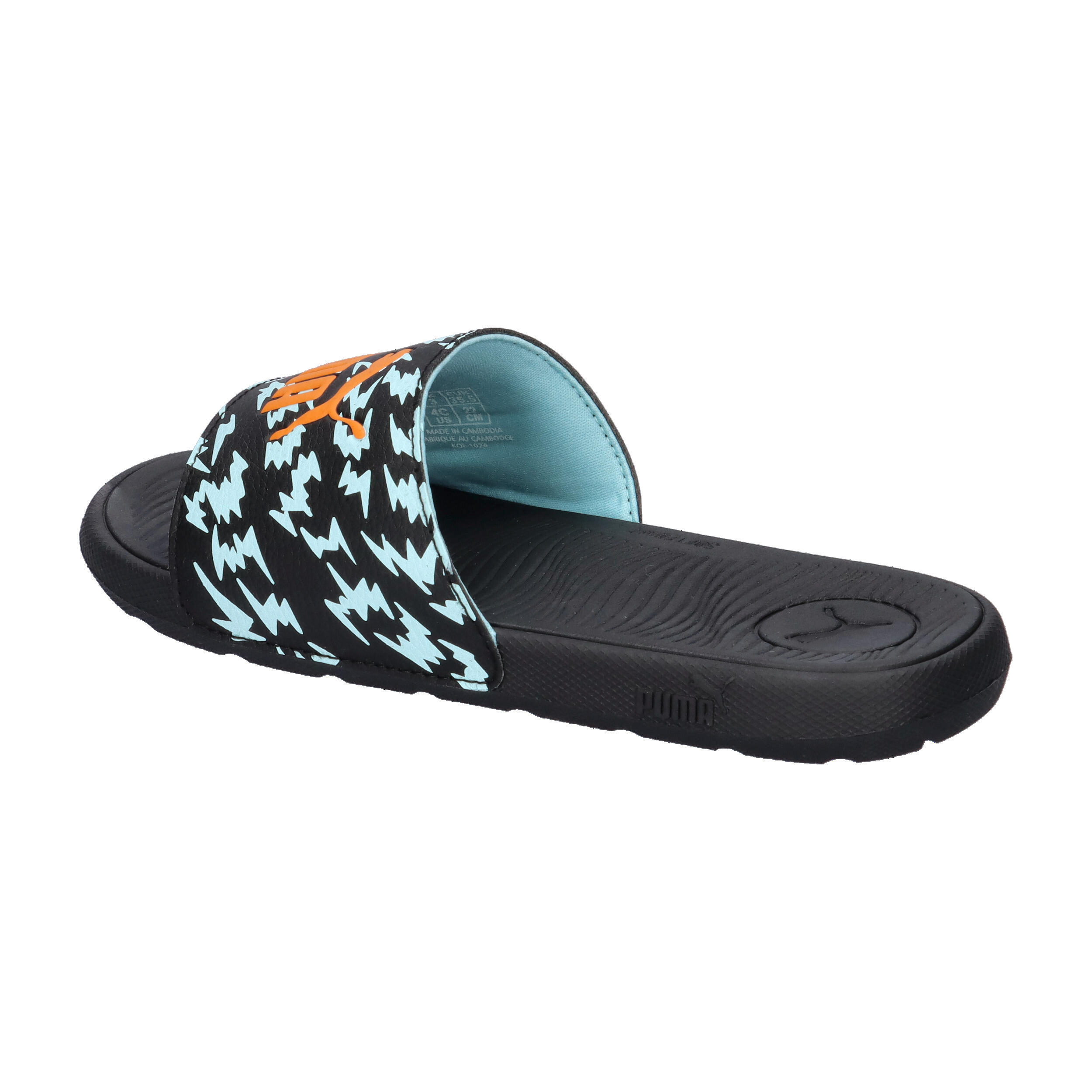Cool Cat Poised 2 Race Slides Jugendliche PUMA Black Orange Glo Safe Lake Blue 11/15