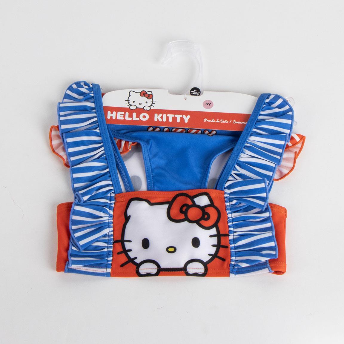 Biquíni infantil Hello Kitty com babados e alças, poliéster, azul 5/5