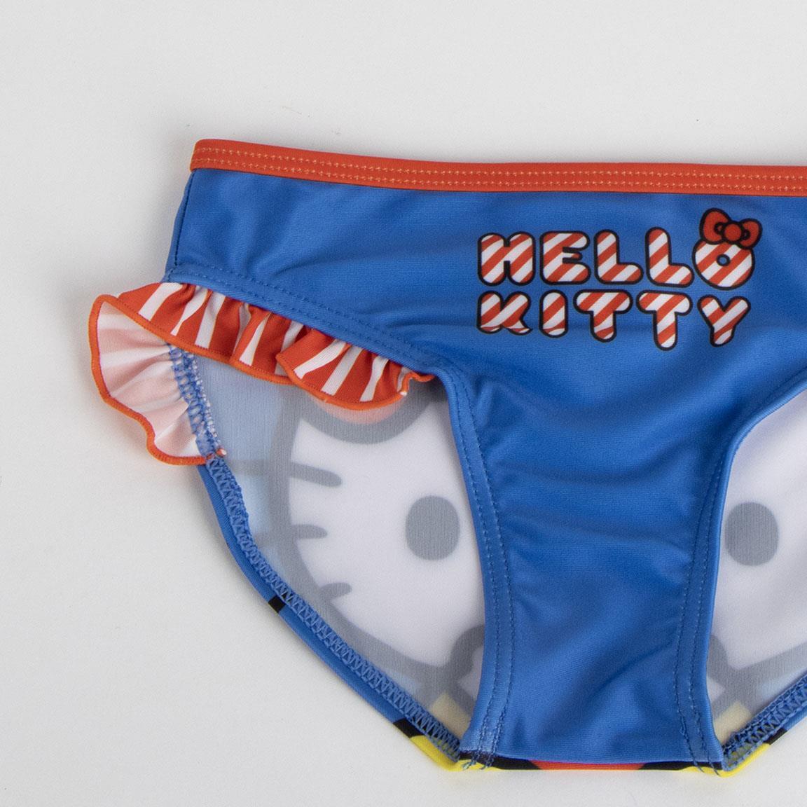 Biquíni infantil Hello Kitty com babados e alças, poliéster, azul 4/5