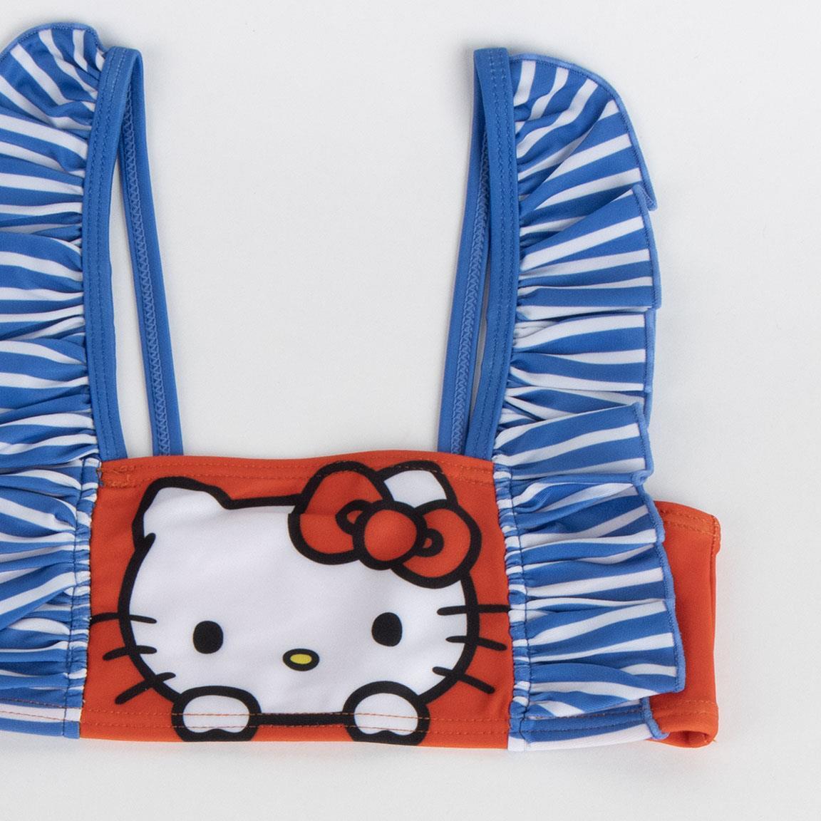Biquíni infantil Hello Kitty com babados e alças, poliéster, azul 3/5