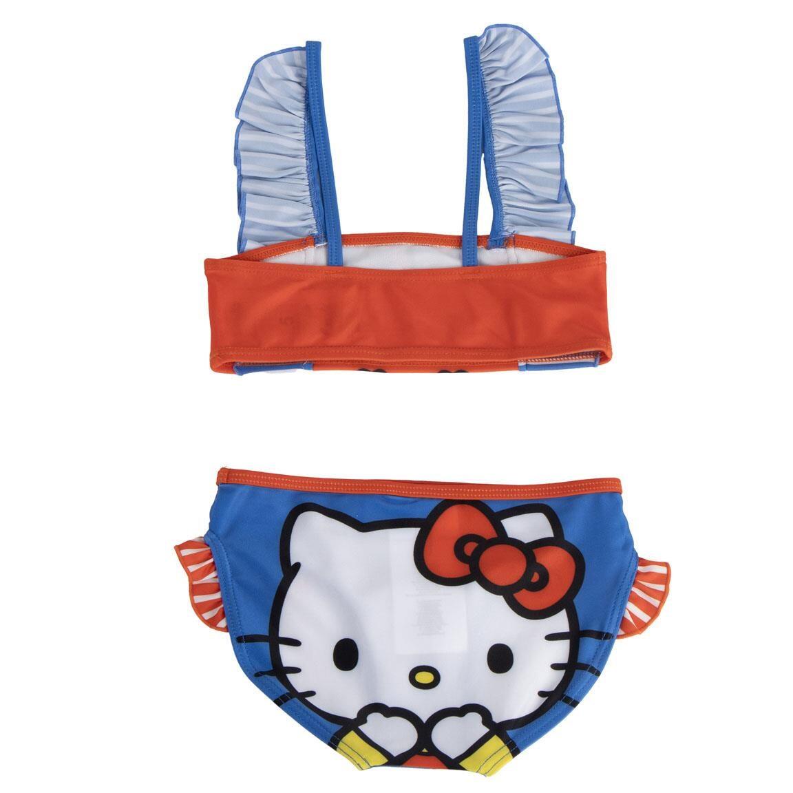 Biquíni infantil Hello Kitty com babados e alças, poliéster, azul 2/5