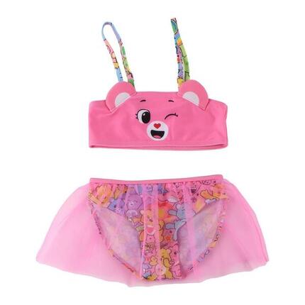 Bikini enfant Bisounours rose avec jupe en tulle et bretelles imprimées