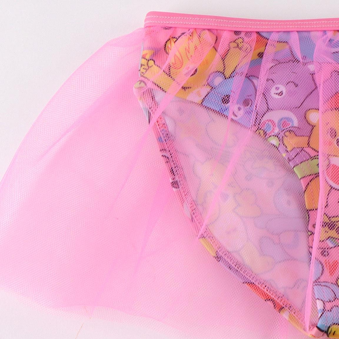 Bikini enfant Bisounours avec jupe en tulle et bretelles, en polyester rose 4/4