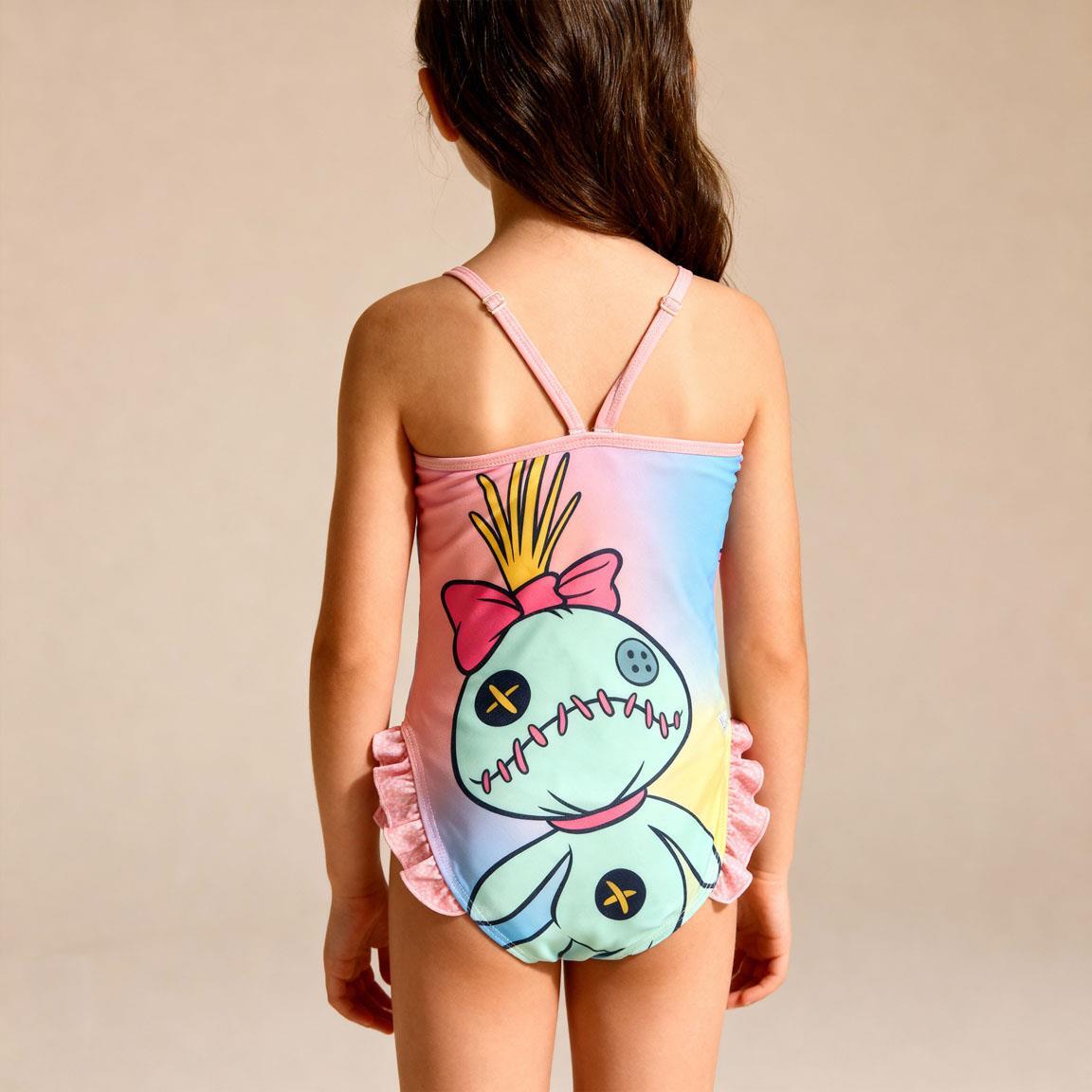Maiô infantil Stitch com babados laterais e alças multicoloridas. 6/6
