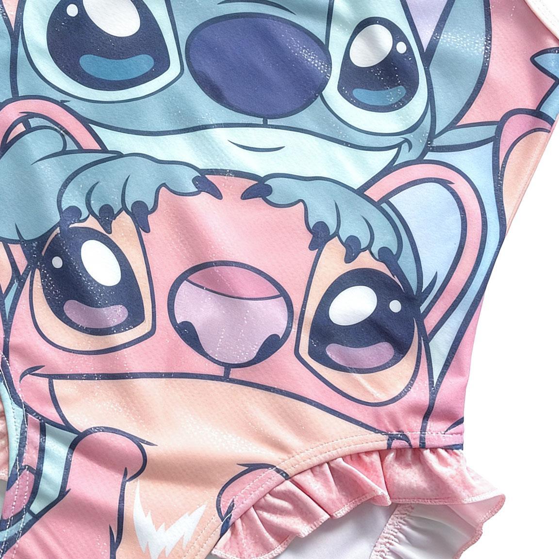 Maiô infantil Stitch com babados laterais e alças multicoloridas. 3/6
