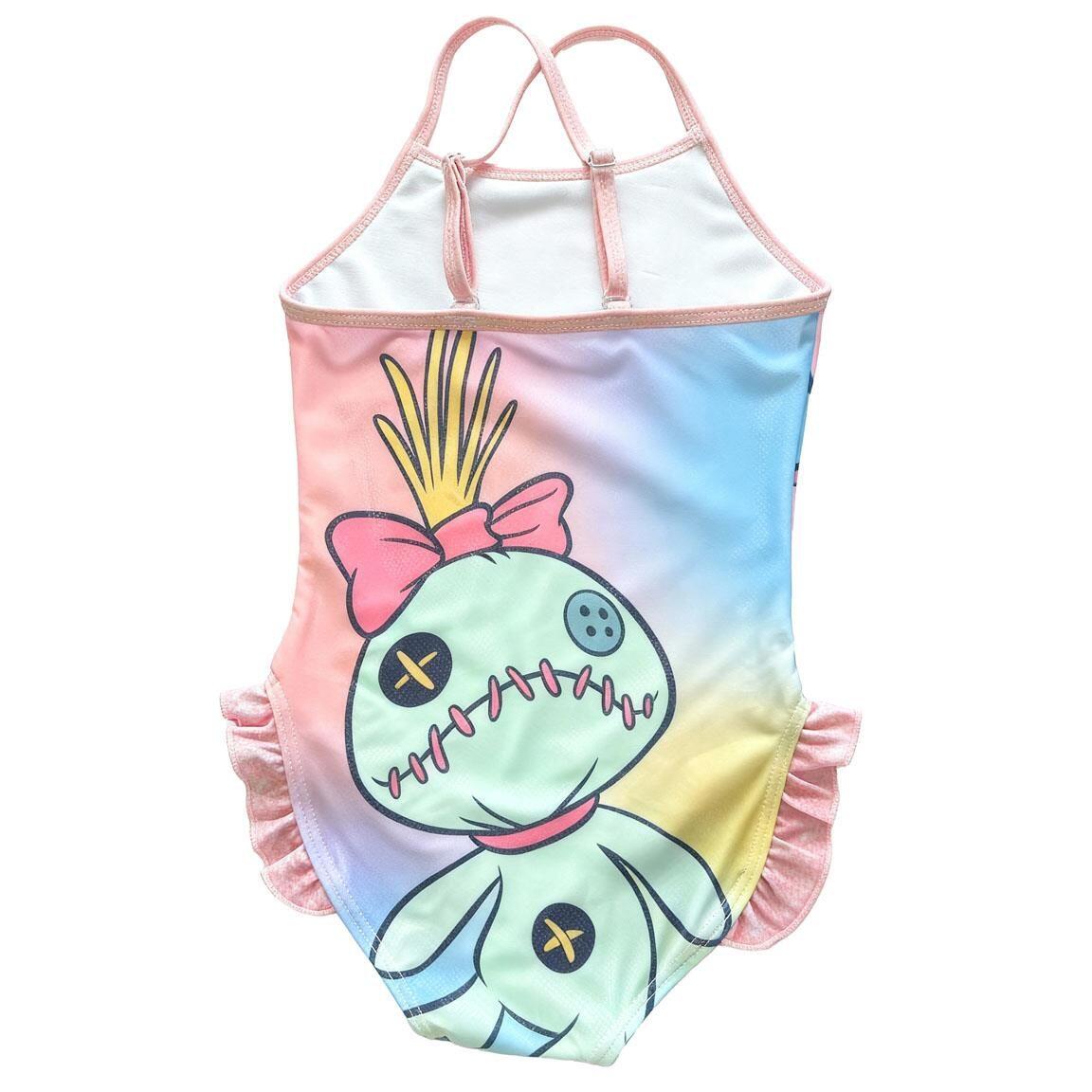Maiô infantil Stitch com babados laterais e alças multicoloridas. 2/6