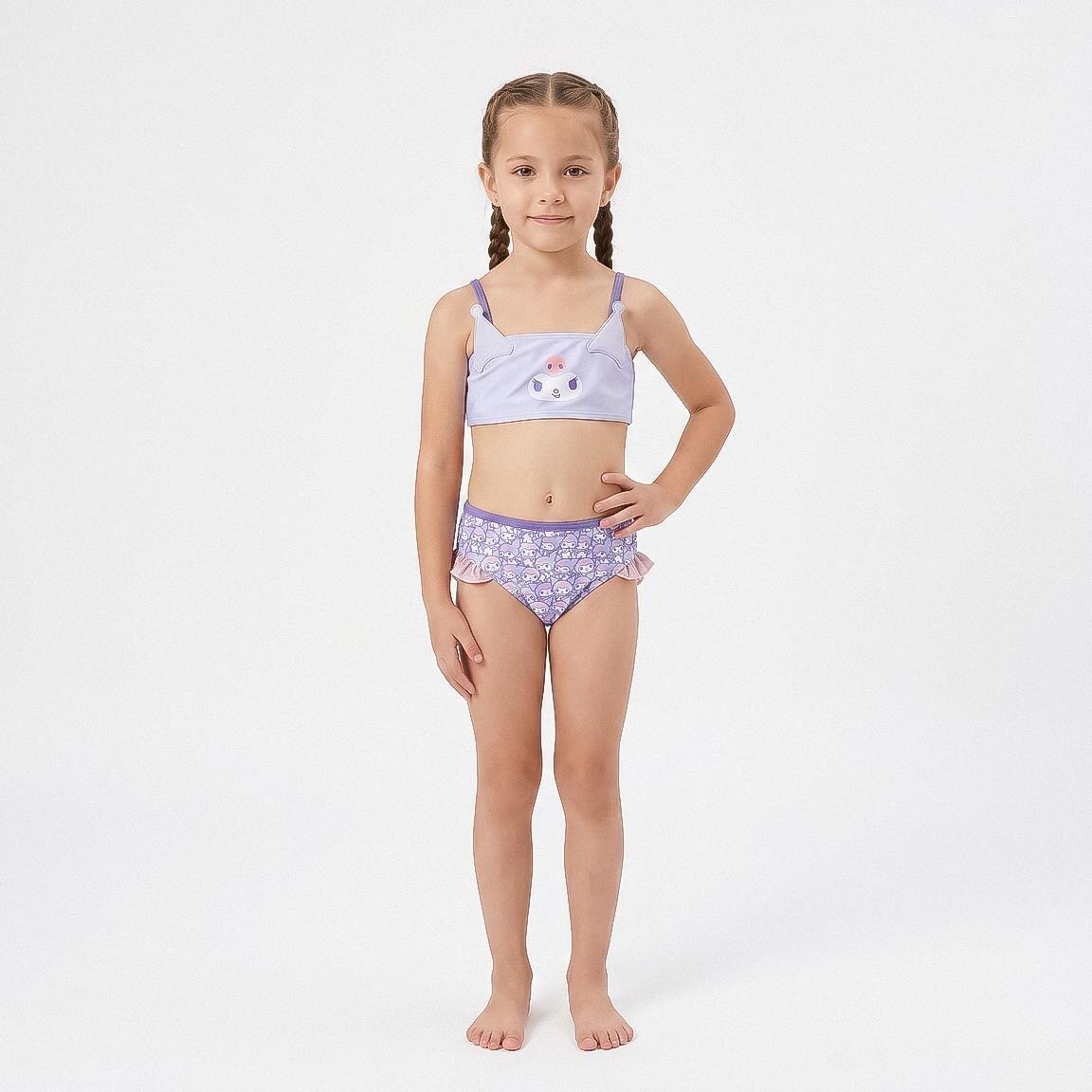 Biquíni infantil Hello Kitty Kuromi com babados e alças, poliéster, roxo 6/6