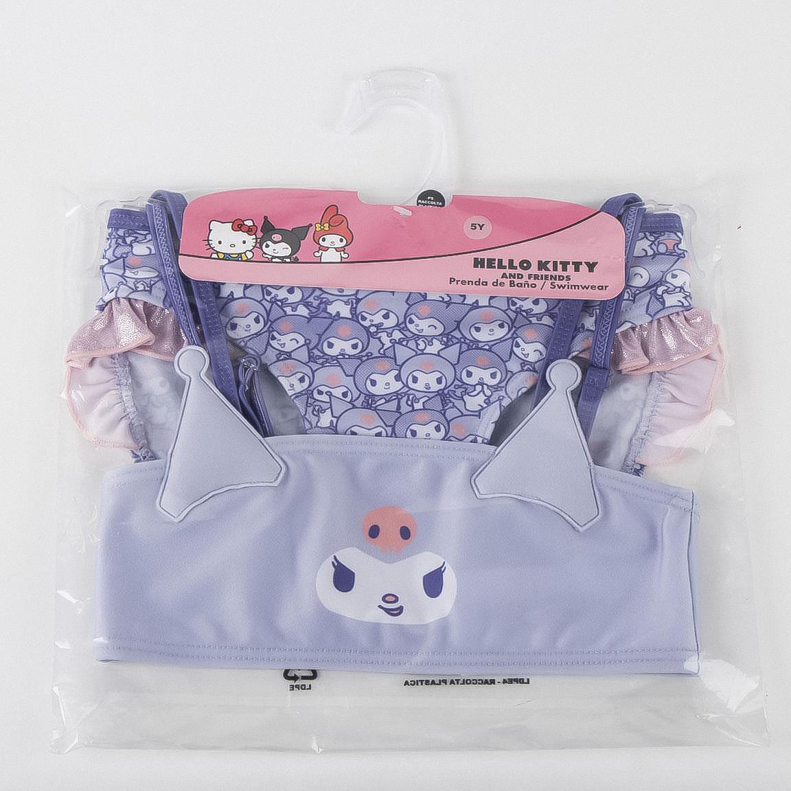 Biquíni infantil Hello Kitty Kuromi com babados e alças, poliéster, roxo 5/6