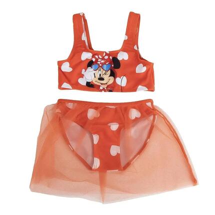 Bikini Minnie pour enfants, en polyester et élasthanne avec jupe en tulle rouge