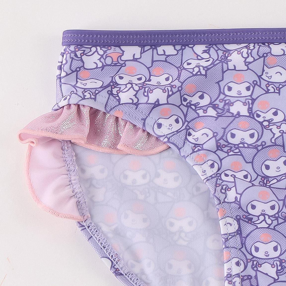Biquíni infantil Hello Kitty Kuromi com babados e alças, poliéster, roxo 4/6