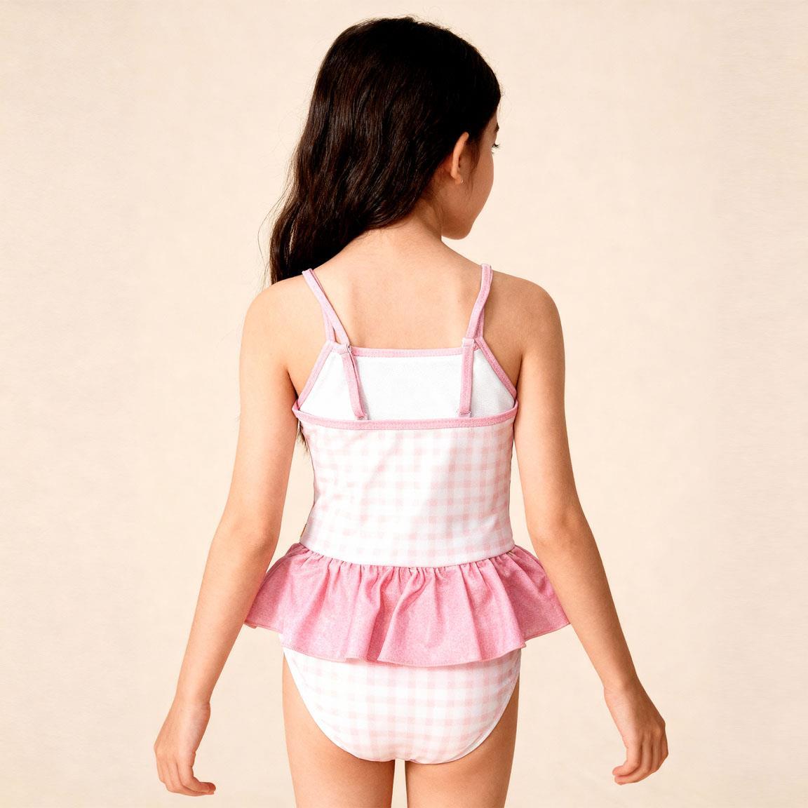 Maiô infantil da Pequena Sereia com babados, rosa claro, em poliéster. 6/6