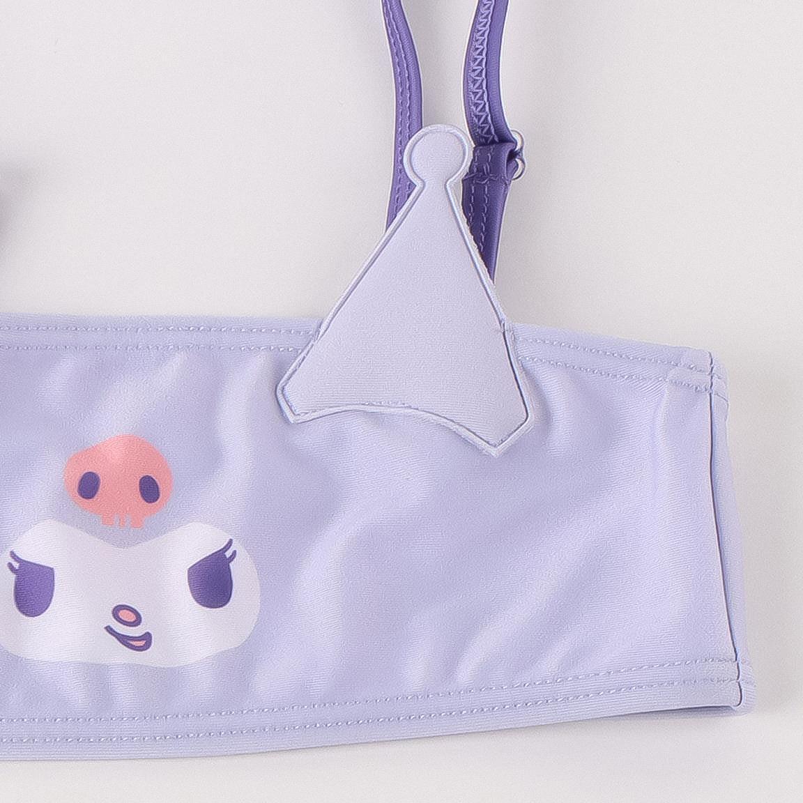 Biquíni infantil Hello Kitty Kuromi com babados e alças, poliéster, roxo 3/6