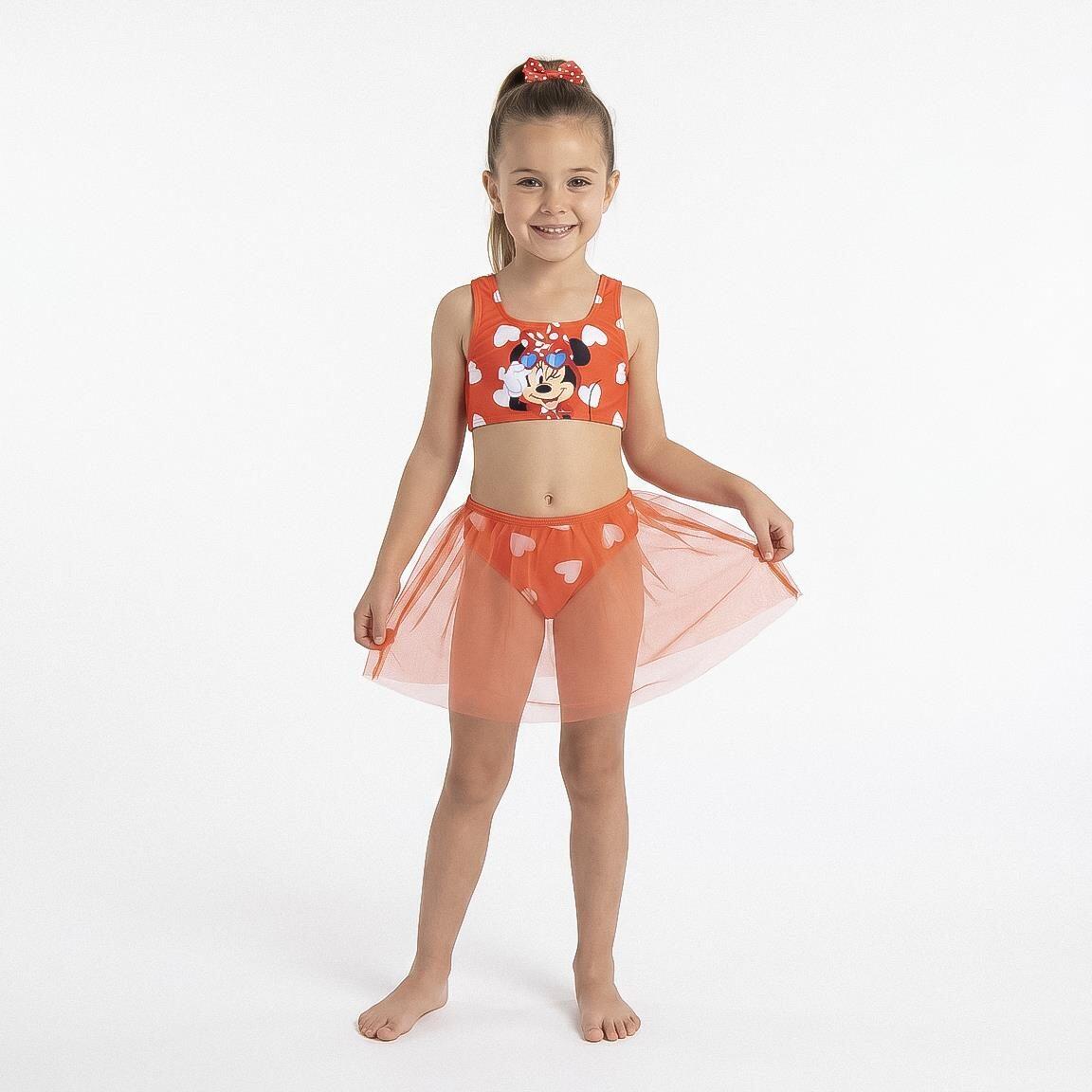 Biquíni infantil da Minnie Mouse, em poliéster e elastano com saia de tule 5/6