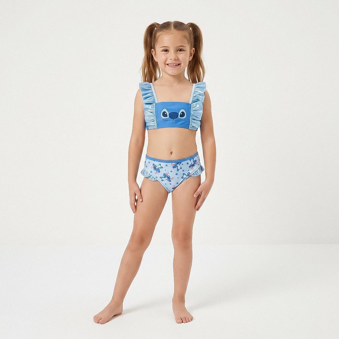 Biquíni infantil Stitch com babados e confeccionado em poliéster e elastano 5/6