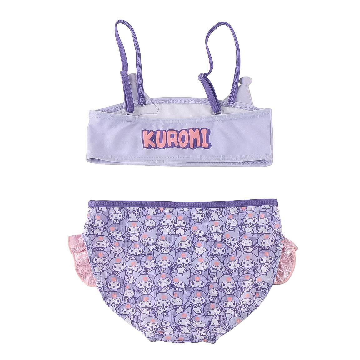 Biquíni infantil Hello Kitty Kuromi com babados e alças, poliéster, roxo 2/6