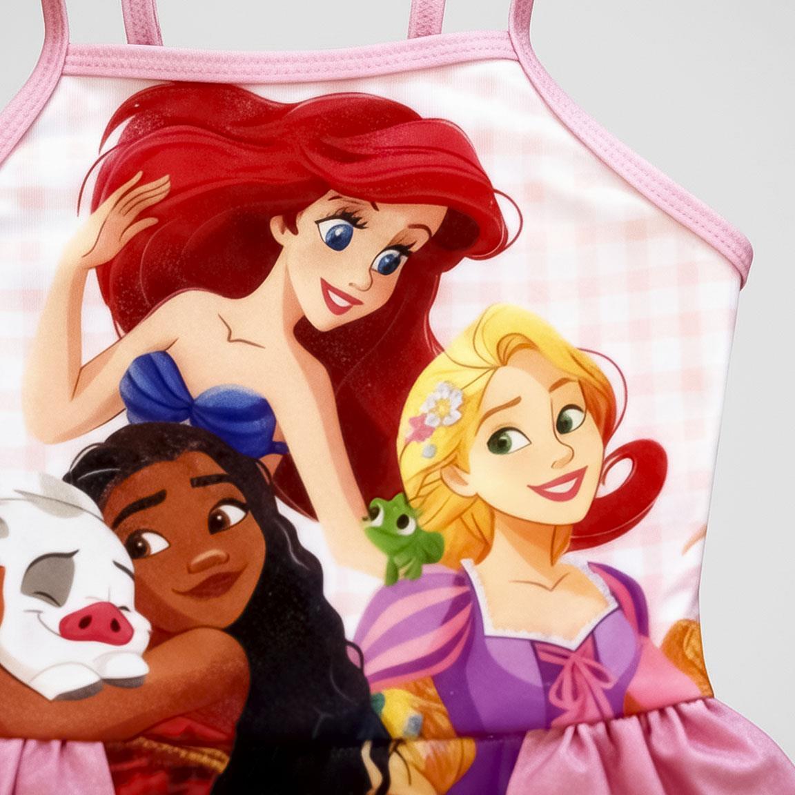 Maiô infantil da Pequena Sereia com babados, rosa claro, em poliéster. 3/6