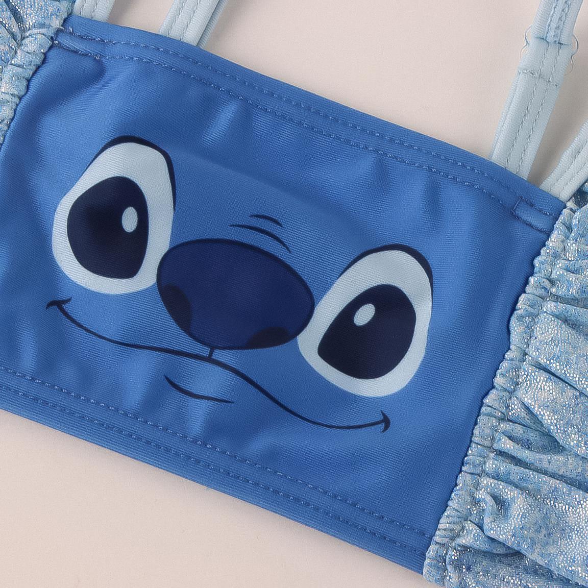 Biquíni infantil Stitch com babados e confeccionado em poliéster e elastano 3/6