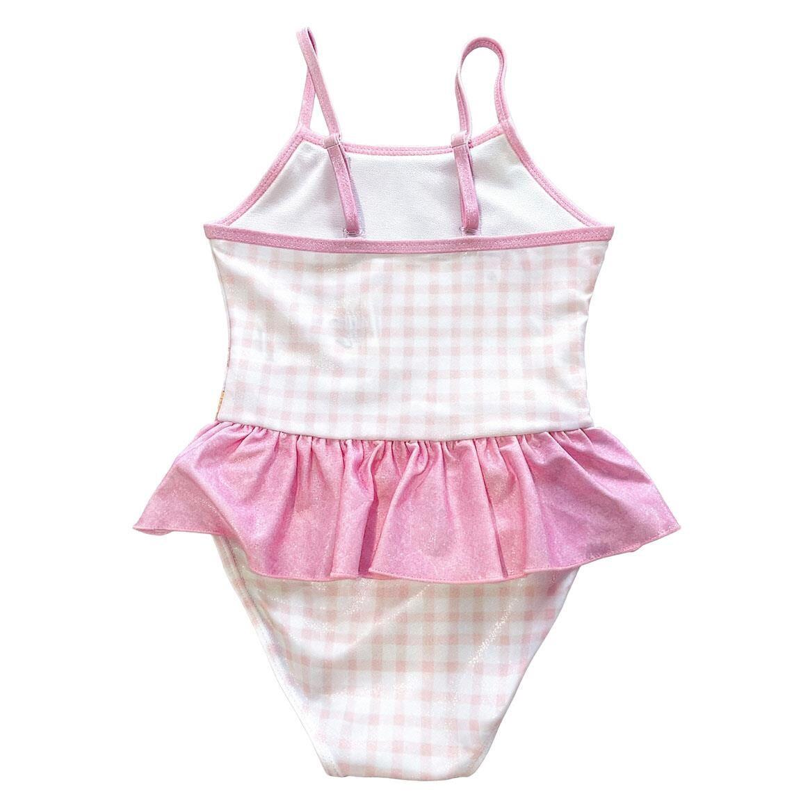 Maiô infantil da Pequena Sereia com babados, rosa claro, em poliéster. 2/6