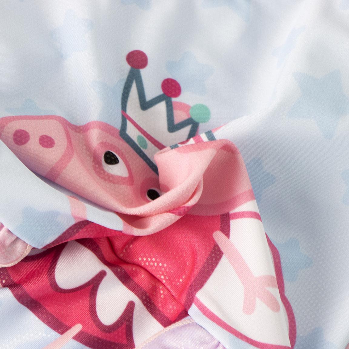 Maiô infantil Peppa Pig com babados e alças, poliéster azul claro. 3/6