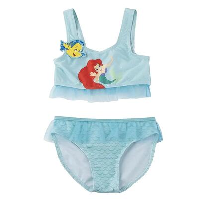 Kinderbikini disney prinsessen polyester elastaan met ruches turquoise