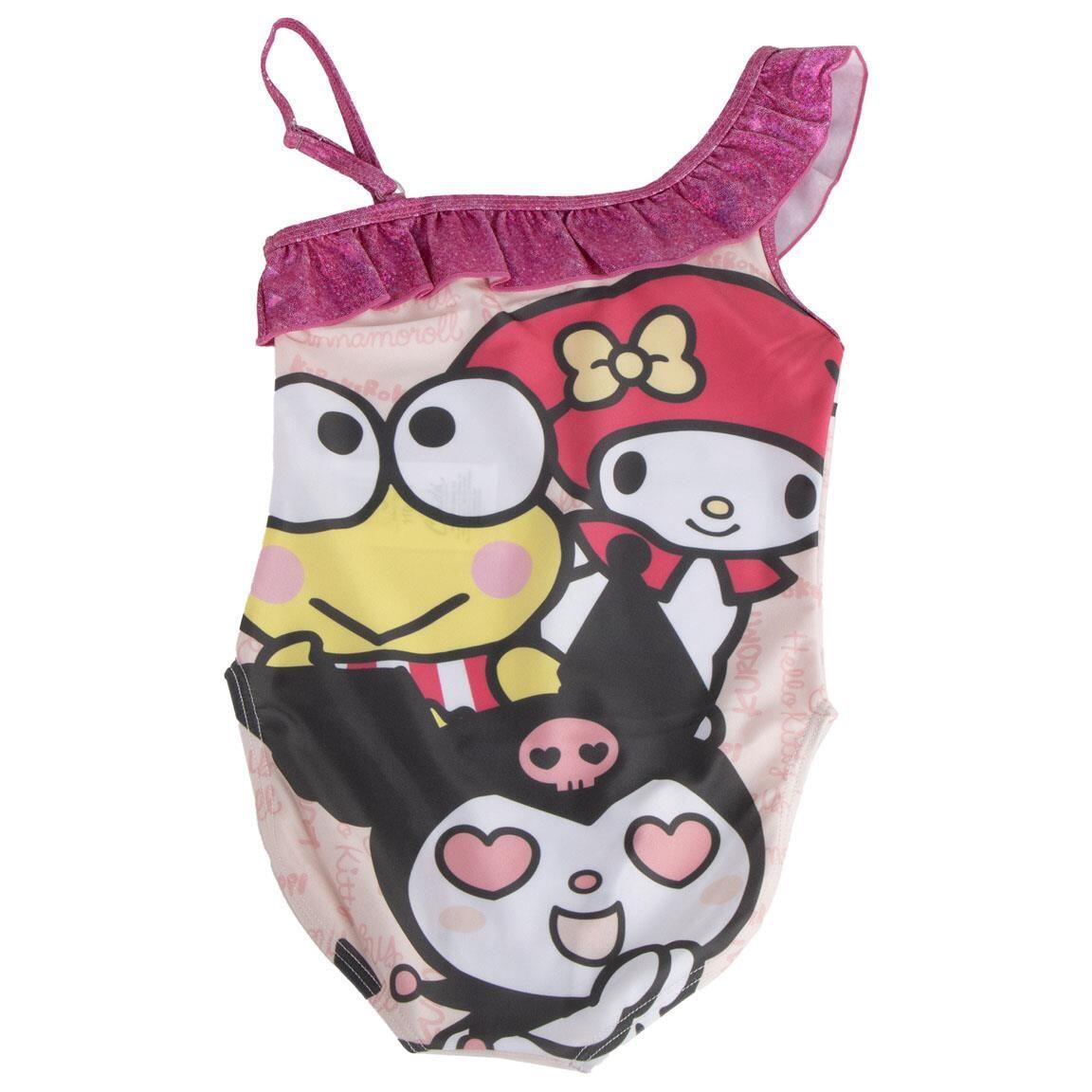 Maiô infantil Hello Kitty com babados e alças assimétricas rosa 2/5
