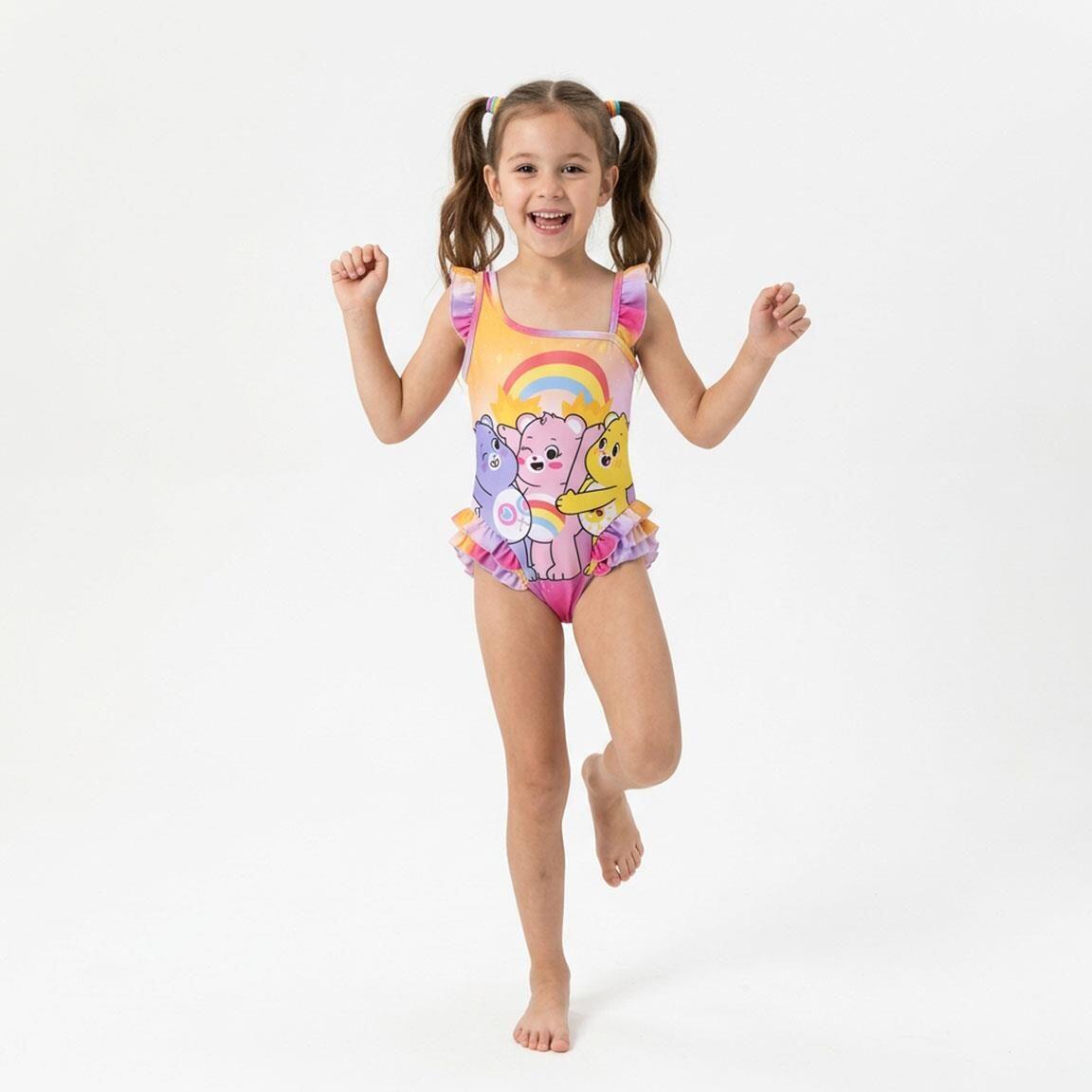 Maiô infantil Care Bears com babados, poliéster e elastano, multicolorido. 4/6